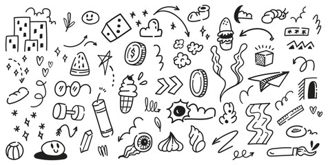 Sticker - Creative Hand-Drawn Doodle Set | Playful Vector Scribbles, Symbols, and Sketches | Abstract Black and White Illustration for Design Projects