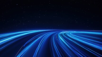 Wall Mural - dynamic blue light streaks create an abstract motion effect against a dark background, evoking speed