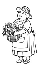 Sticker - woman with a basket of roses coloring