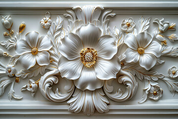 Wall Mural - Decorative carved marbled flowers modern and stylish room decor generative AI