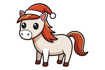 Wall Mural - Horse with Christmas Santa Claus hat vector illustration