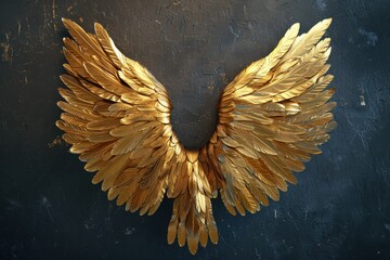 Gold Wings Symbol Illustration with Feather and Bird Decoration