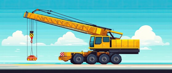 crane vehicle flat design side view lifting equipment water color Split-complementary color scheme