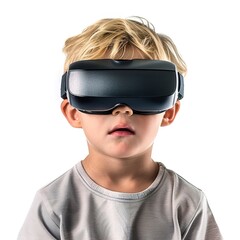 Poster - Cute blond little boy wearing VR glasses