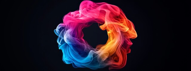 Poster -  Multicolored smoke forms an O shape in a black background's O