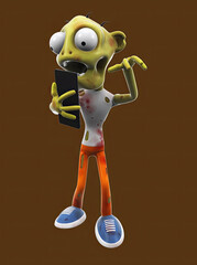 Wall Mural - Fun 3D cartoon zombie with a phone