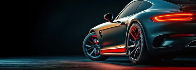 Rear View of a Black Sports Car with Red Taillights