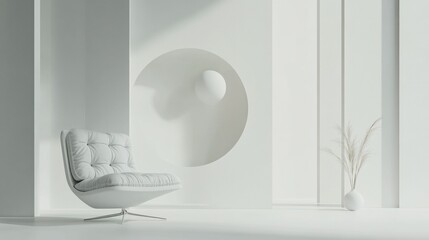 Wall Mural - White Room with Modern Chair and Architectural Details