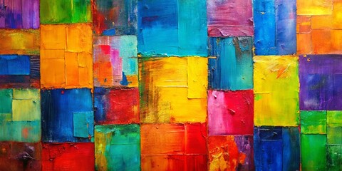 Wall Mural - Vibrant abstract painting with bold color blocks and textured layers