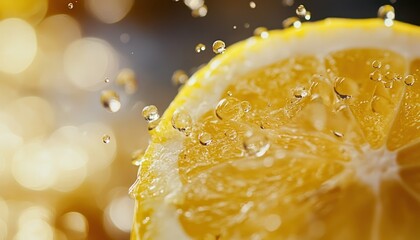 Wall Mural - Close-Up of Lemon Slice with Water Droplets