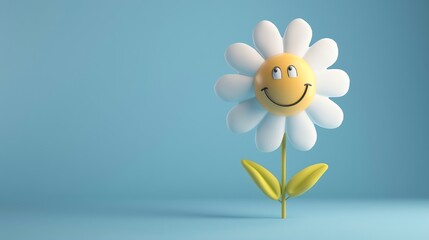 Poster - A smiling cartoon daisy on a blue background.