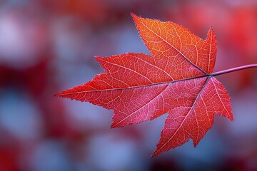Wall Mural - a close-up of a vibrant, fiery red maple leaf.