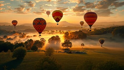 Wall Mural - hot air balloons at sunrise: a breathtaking vista of colorful hot air balloons soaring gracefully th