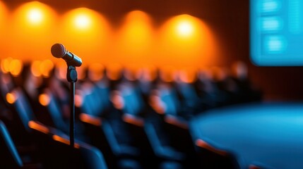 Poster - Microphone On Stage With Audience Blurred In Background.