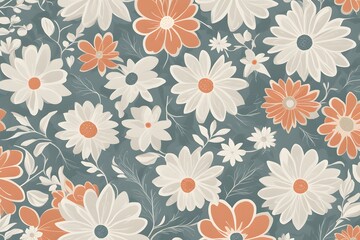 A crisp clean floral pattern with simple stylized flowers in a limited color palette, AI Generated