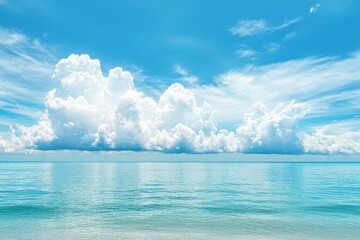 Panorama of clear sky background for summer vacation concept at ocean and summer sea water with sunlight of beautiful cloudy sky , ai