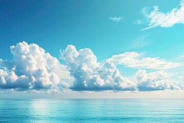 Panorama of clear sky background for summer vacation concept at ocean and summer sea water with sunlight of beautiful cloudy sky , ai