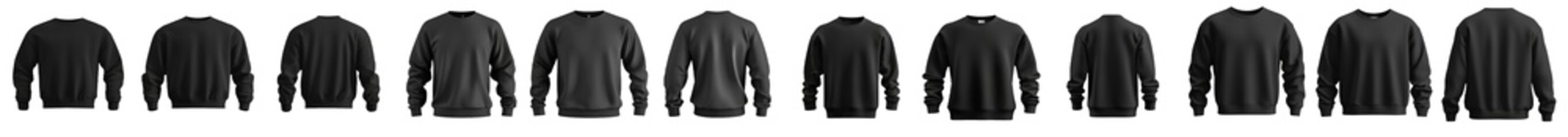 Black sweatshirt long sleeve template for woman on transparency background: set of 3d templates