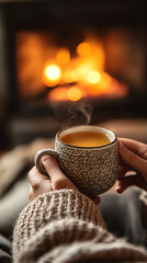 Poster - Cozy Autumn Setting with Warm Cider by the Fireplace