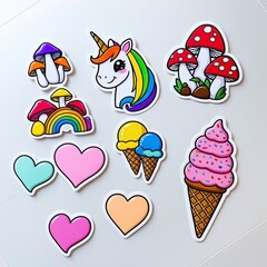 Set of adorable colorful kawaii sticker design chibi illustrations