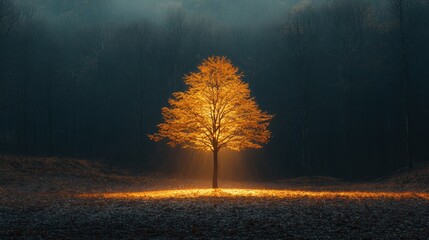 Poster - Glowing Tree in a Mysterious Forest