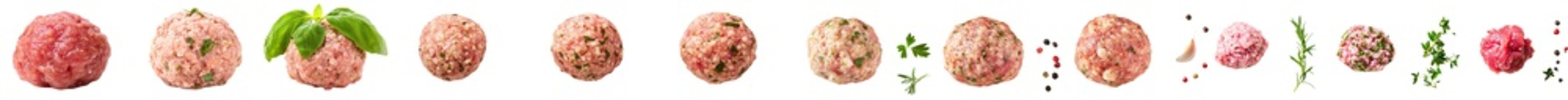 On a transparent background, collection of ground pork is shown in its full length