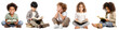 © Rawpixel.com - Diverse kids reading full body png cut out element set