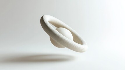 Sticker - White Abstract Sculpture of Interlocking Sphere and Ring