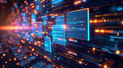 abstract network grid with files and folders, futuristic software interface, digital document manage