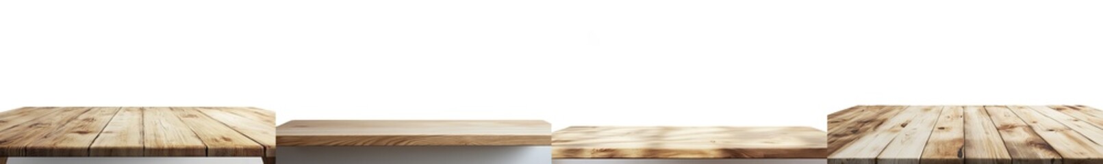 Fototapete - High quality photograph of a wooden white table, with a white wall background as a backdrop for a product display montage.