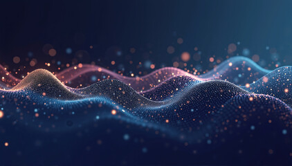 Wall Mural - a digital illustration of glowing, undulating waves with particles on a dark background. dynamic, fl