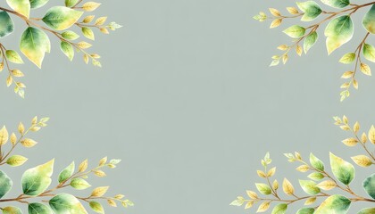 Canvas Print - Green leaves and branches with yellow flowers frame on a white background