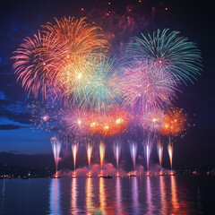 firework on new years evening, night background with colorful firework in the dark sky