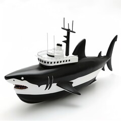 Sticker - a black and white shark ship isolated on white 