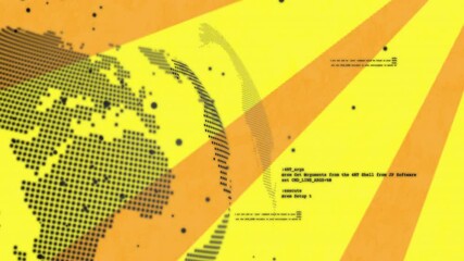 Poster - World map and coding text animation over yellow and orange background