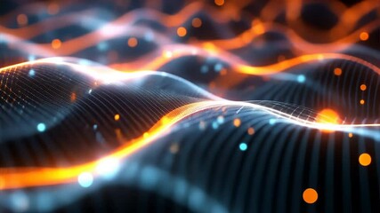 Wall Mural - abstract digital waves: a mesmerizing digital landscape, shimmering with vibrant orange and blue hue