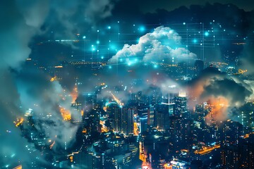 Wall Mural - cloud computing concept and innovative technology background. data backup on cloud storage