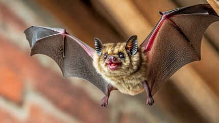 Canvas Print - A bat with large eyes and a big mouth hanging from the ceiling, AI