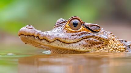 Sticker - A close up of an alligator swimming in a body of water, AI