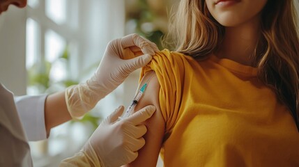 Person receiving a vaccination in a bright medical clinic