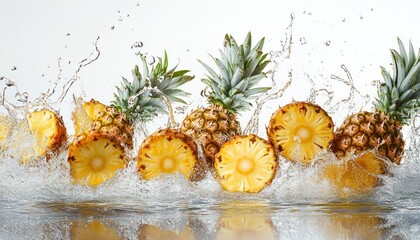 Wall Mural - Pineapple Slices Splashing in Water