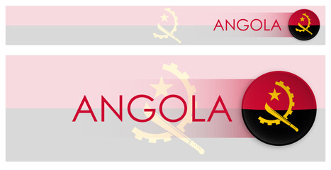 Wall Mural - Angola flag horizontal web banner in modern neomorphism style. Webpage Angola country header button for mobile application or internet site. Vector
