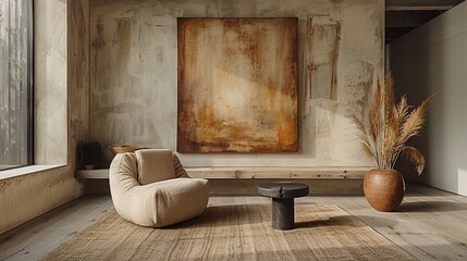 Wall Mural - Minimalist Living Room with Rusted Artwork