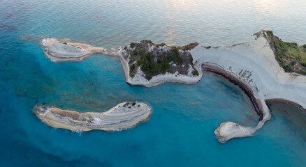 Beautiful view of Cape Drastis in the island of Corfu in Greece. Cape Drastis, the impressive formations of the ground, rocks and the blue waters panorama, Corfu, Greece, Ionian Islands.