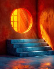 Canvas Print - Blue steps in orange light