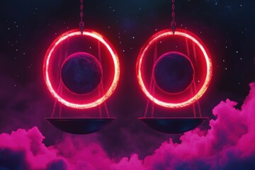 Wall Mural - cosmic swings in neon dreamscape starry night sky