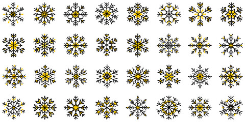 Poster - Snowflake icon. Set of different snowflake icons. Christmas decor. Black drawn snowflake. Snowflakes template. Vector illustration.