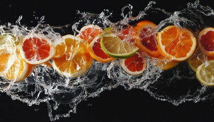 Wall Mural - Citrus Fruit Slices Splashing in Water