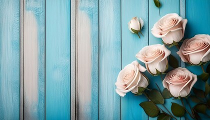 Valentine's Roses on Vintage White Wood Background
