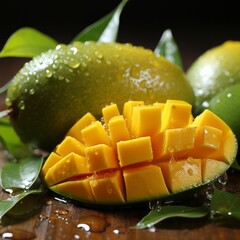 mango food green fresh water slice healthy juicy tropical isolated vitamin splash
